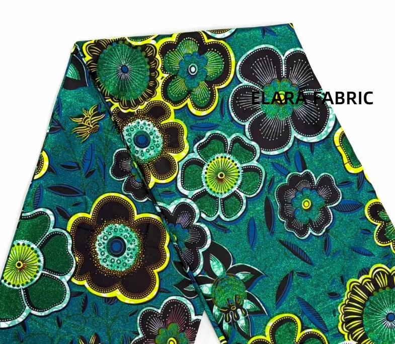 African Golden Glitter Wax Fabric - Soft Cotton Ankara Batik Print Material for Uniforms