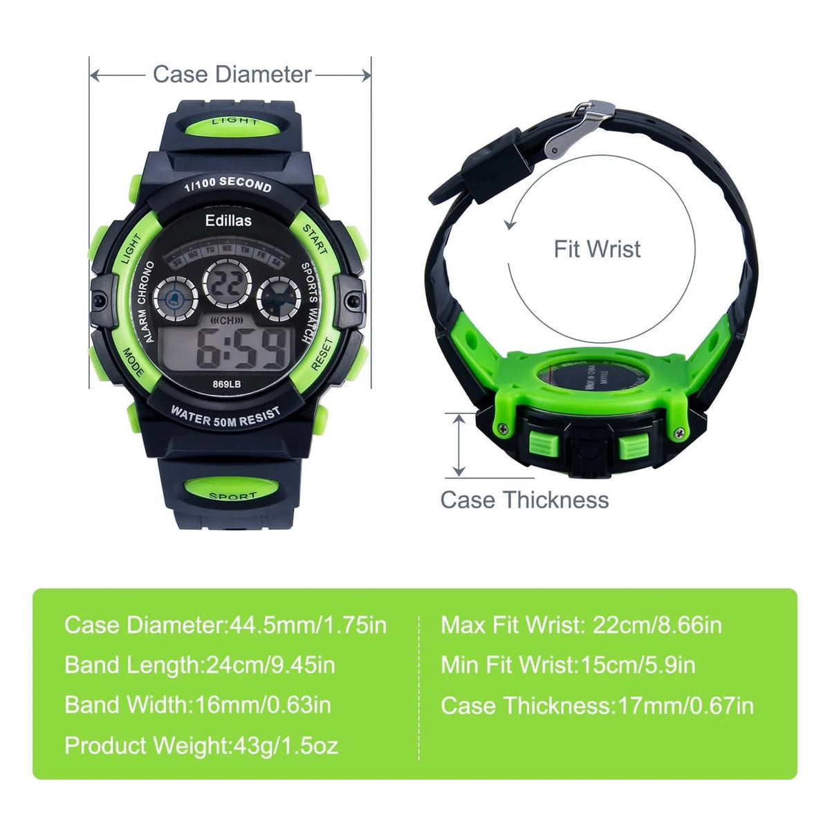 Socico Digital Watch for Kids - Color LED Sports Wristwatch with Alarm Clock and Waterproof Design for Boys and Girls