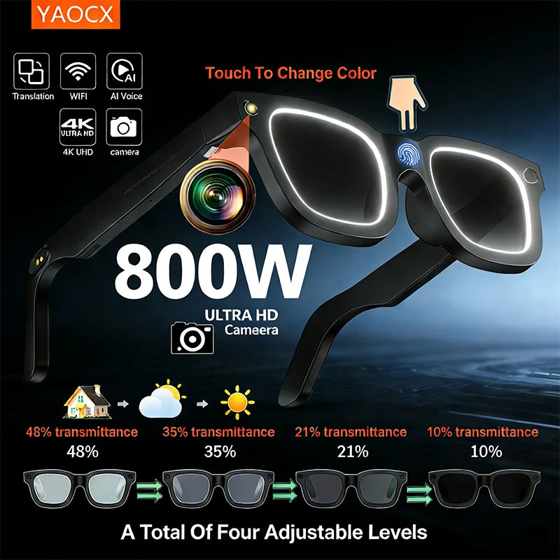 E02C AI Smart Glasses - 8MP HD Camera, 32GB Storage, AI Translation & Smart Recognition