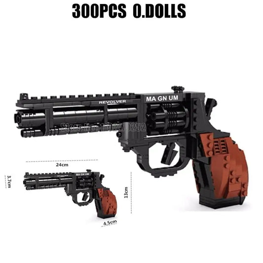 300pcs Military Revolver Pistol Building Block Toy – 1:1 Scale Army Gun for Boys