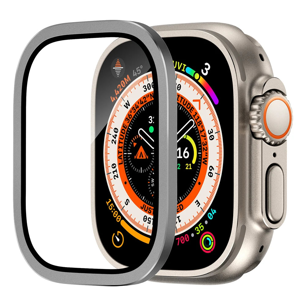Tempered Glass Screen Protector for Apple Watch Ultra 2 49mm – Anti-Scratch HD Full Film with Metal Bumper, iWatch Ultra Accessories