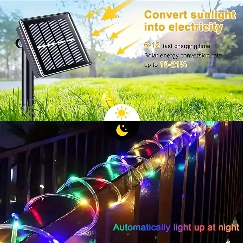 LED Solar String Lights – Waterproof Tube Rope Fairy Lights for Garden, Christmas & Outdoor Holiday Home Decoration