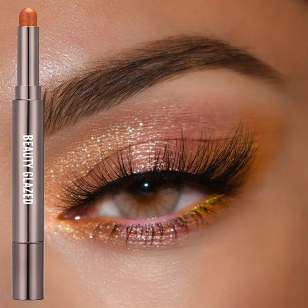 BEAUTY GLAZED 10-Color Eyeshadow Stick – Long-Lasting Waterproof Matte & Shimmer Eye Pen with Double-Head Brush