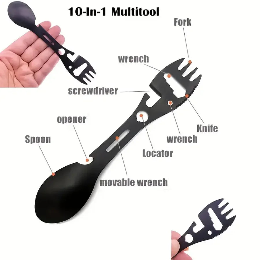 Outdoor Camping Fork Spoon Tool - Lightweight Survival Multi-Function Utensil with Bottle Opener for Travel & Hiking