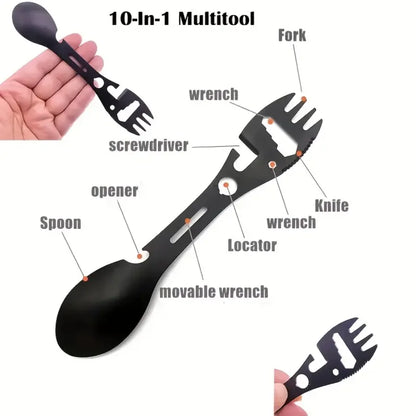 Outdoor Survival Fork Spoon Tool - Lightweight Camping Utensil with Bottle Opener Tactical Utility Gear