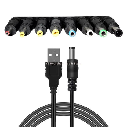 USB to DC 5.5x2.1mm Power Cable - 8-Connector Tips for CCTV Cameras and TV Boxes