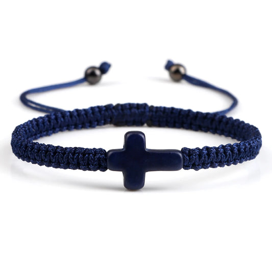 Hand Woven Jesus Cross Bracelet - Red & Black Braided Thread Lucky Couple Jewelry Gift for Men & Women
