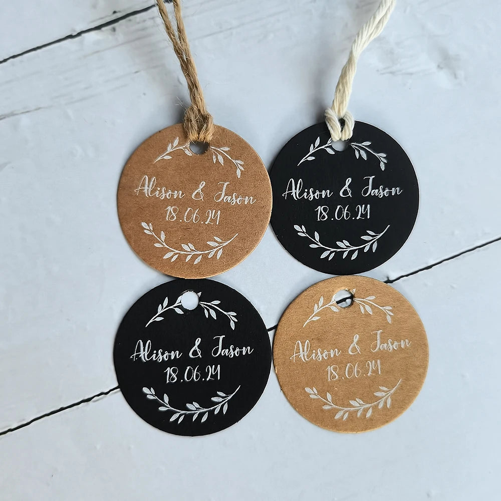 BY49 35mm Kraft & Black Paper Labels – Customizable Name & Date Wedding Decoration Stickers