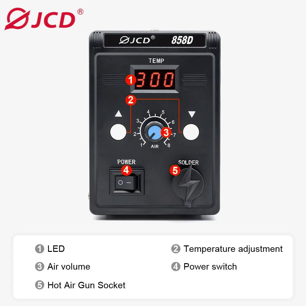 JCD Hot Air Gun 858D – 700W BGA Rework Solder Station, SMD SMT Welding Heat Gun, 220V/110V Repair Tool