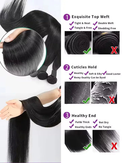 30-34 Inch Bone Straight Human Hair Bundles – Natural Black Remy Unprocessed Virgin Hair Extensions, 3-4 Bundle Deals