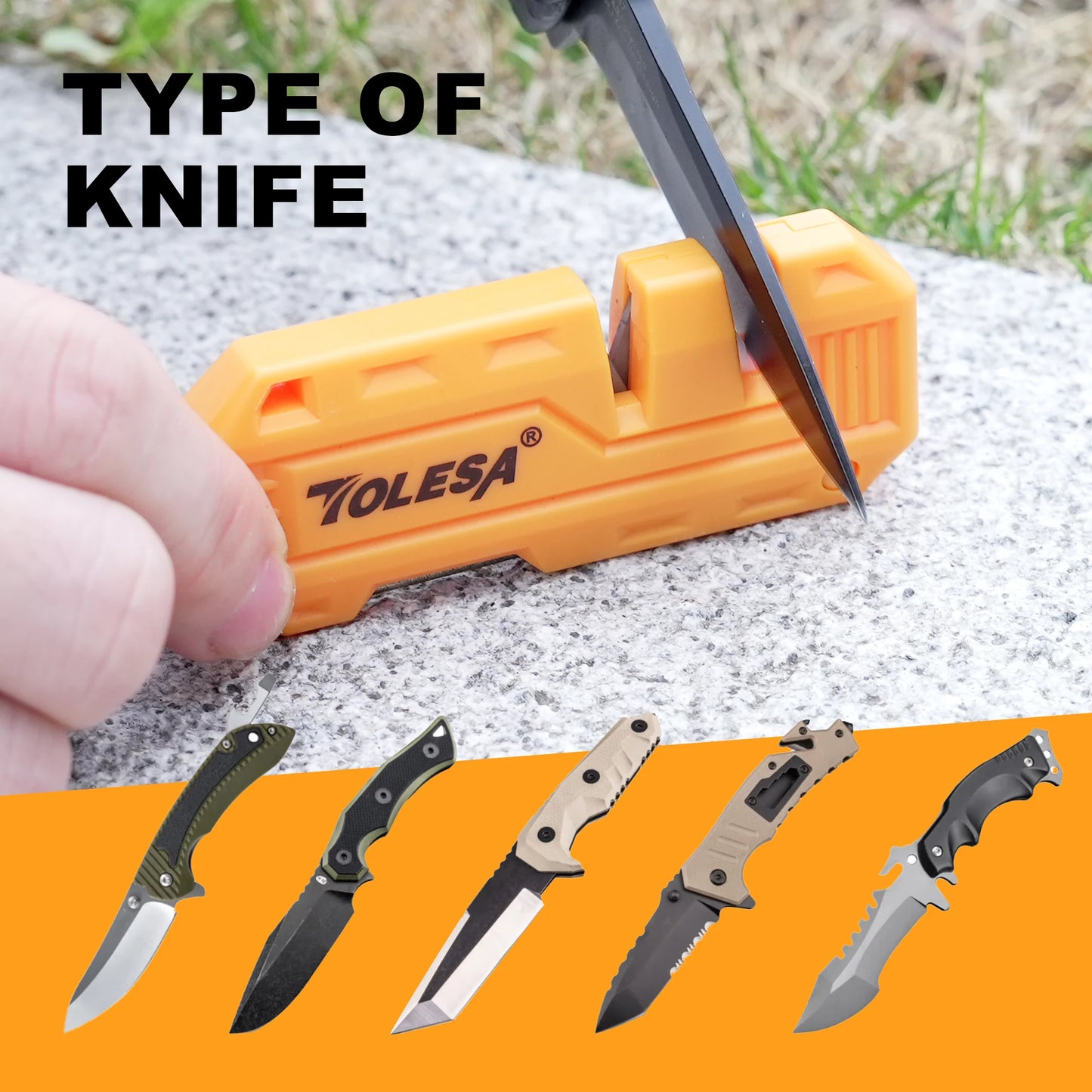 TOLESA Mini Knife Sharpener - 2-in-1 Pocket Whetstone with Diamond Rod for Outdoor and Kitchen Tools