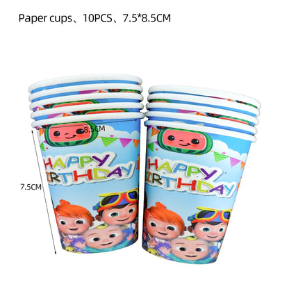 Cartoon JJ Melon Birthday Party Decorations Set – Disposable Tableware, Cups, Plates, Tablecloth, Balloons & Cake Topper for Kids & Baby Shower