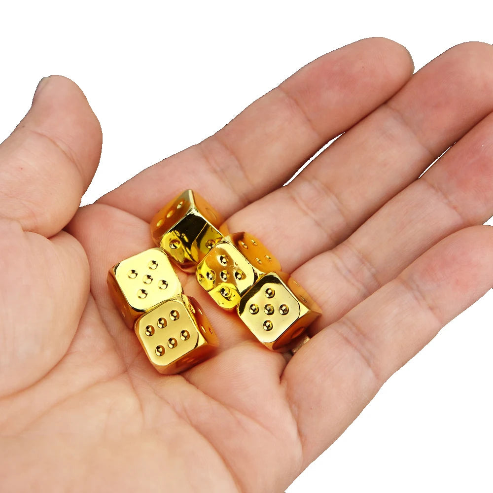 5PCS Metal Dice Set – Golden, Silver, Bronze 6-Sided Game Dice for Board Games, 13mm Decider Accessories