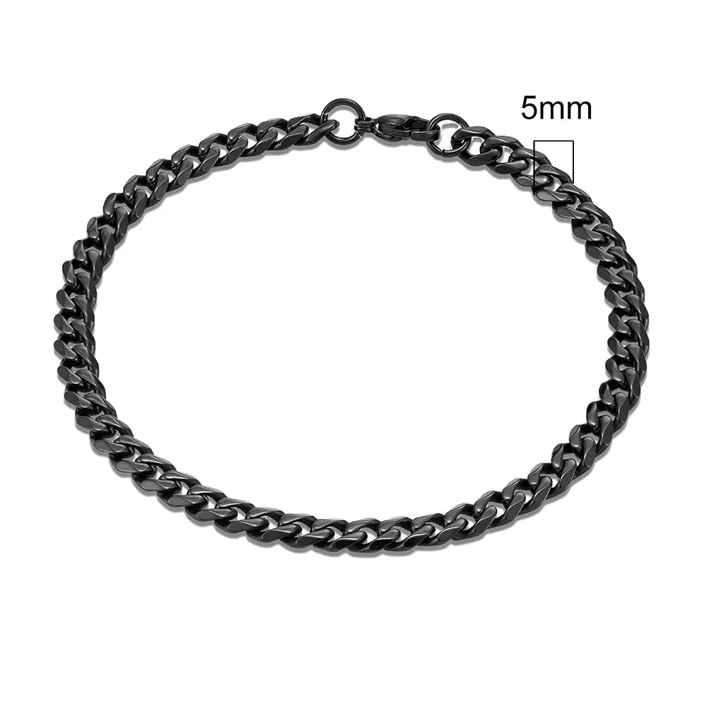 MKENDN Punk Rock Stainless Steel Cuban Curb Link Chain Bracelet – 3–11mm Silver Biker Jewelry for Men & Women