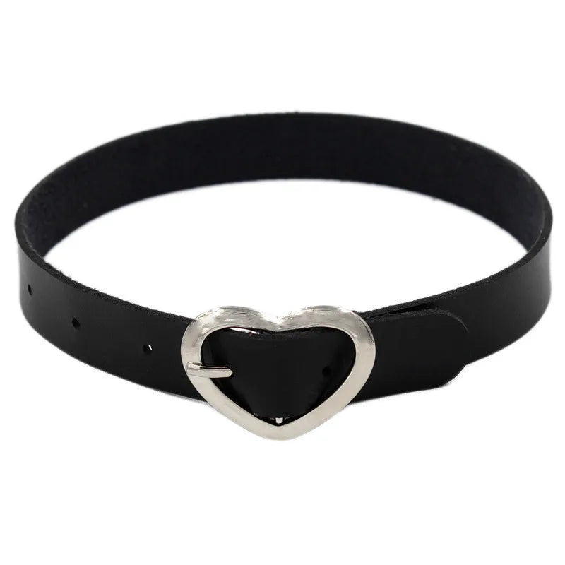 Harajuku Punk Rock Gothic Choker Necklace – PU Leather Heart Lock, Key, Spike Collar, Cosplay Accessories for Women
