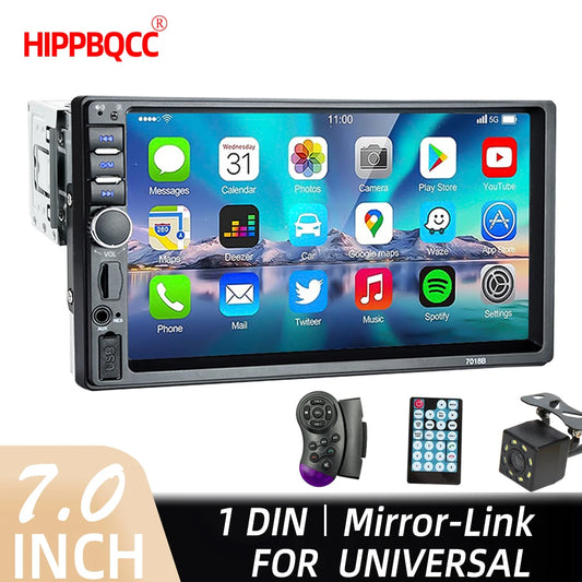 HIPPBQCC 7" 1DIN Car Radio MP5 Multimedia Player – Touchscreen FM ISO Power Aux Input Bluetooth USB Mirror Link Autoradio