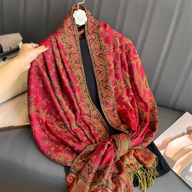 Luxury Autumn Cashmere Pashmina Shawl – Warm Winter Scarves for Women, Printed Cotton Foulard Stole Scarf 2023