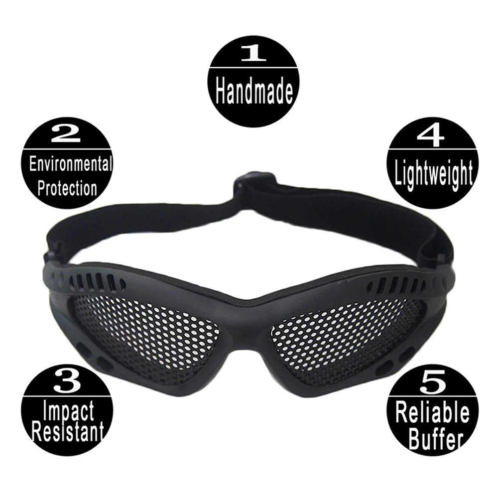 Outdoor Eye Protection Tactical Glasses - Comfortable Airsoft Safety Goggles with Anti-Fog Metal Mesh/PC Lens for Paintball and Hunting