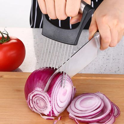 Stainless Steel Onion Cutter Holder | Food Slicers Assistant | Tomato Onion Slicer Holder | Vegetables Cutting Fork - Kitchen Gadgets