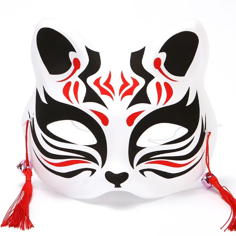 Hand-Painted Fox Mask –  Anime-Inspired Half-Face Cosplay Mask for Raves, Festivals, Masquerade Parties & Costumes