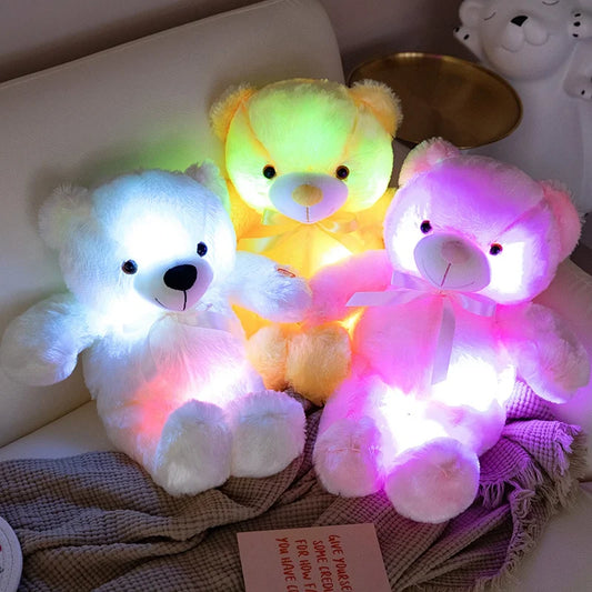 Colorful Glowing Bear Plush Toy – LED Light-Up Teddy Bear, Creative Luminous Stuffed Animal for Kids, Xmas & Birthday Gift