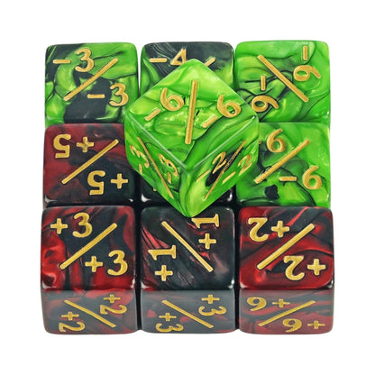 10pcs Six Sided Dice Set - D6 Counters +1/+1 & -1/-1 for Math Learning, Kids Arithmetic Toys and Card Game Accessories