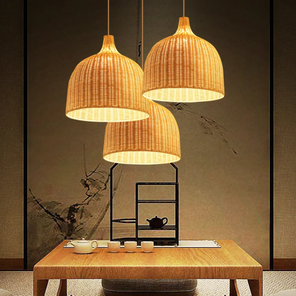 Hand Knitted Chinese Style Weaving Hanging Lamps - Bamboo Pendant Lamp - Restaurant & Home Decor Lighting Fixtures