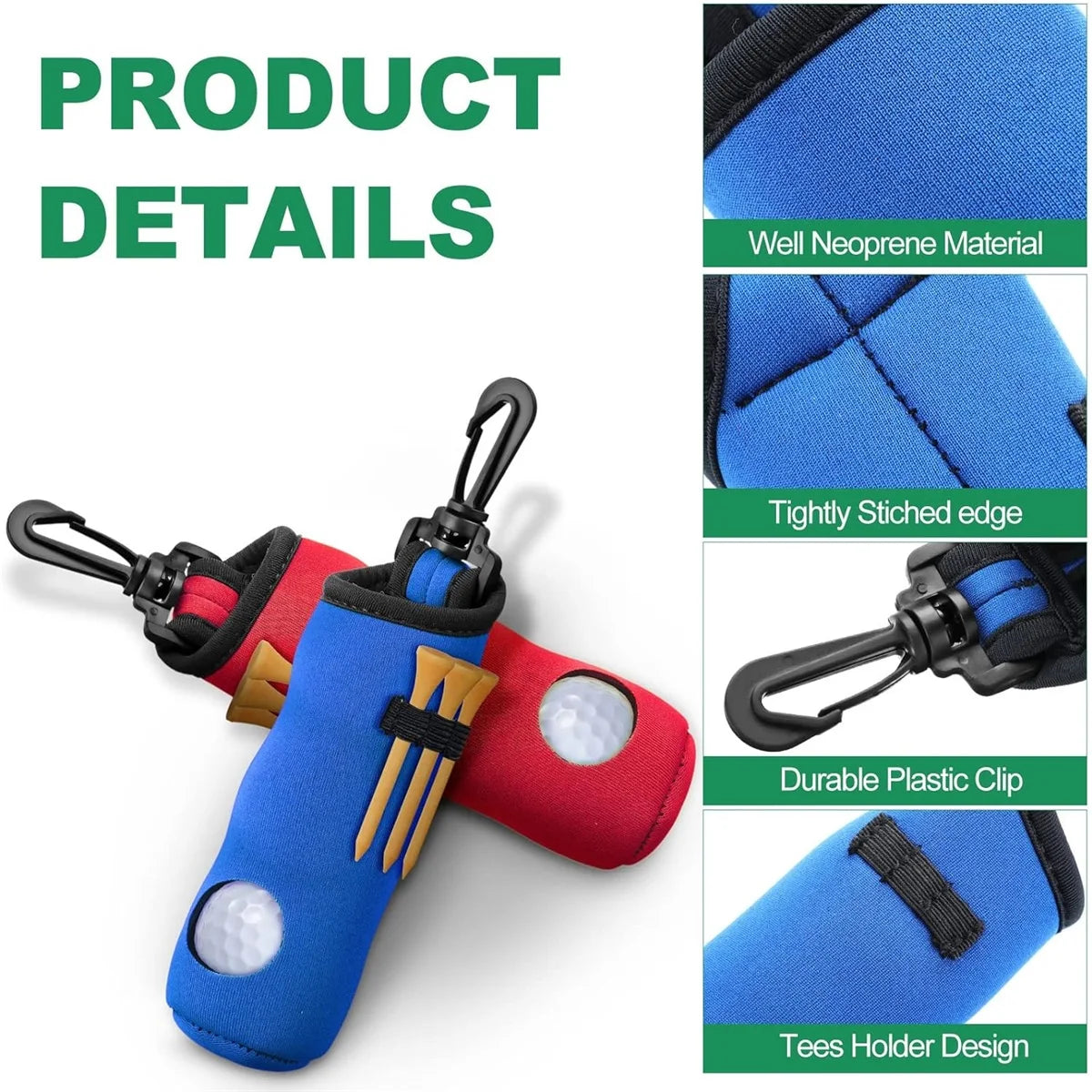 Golf Tee Holder & Ball Carry Bag Pouch – Keychain Belt Clip, Golf Accessories & Gifts