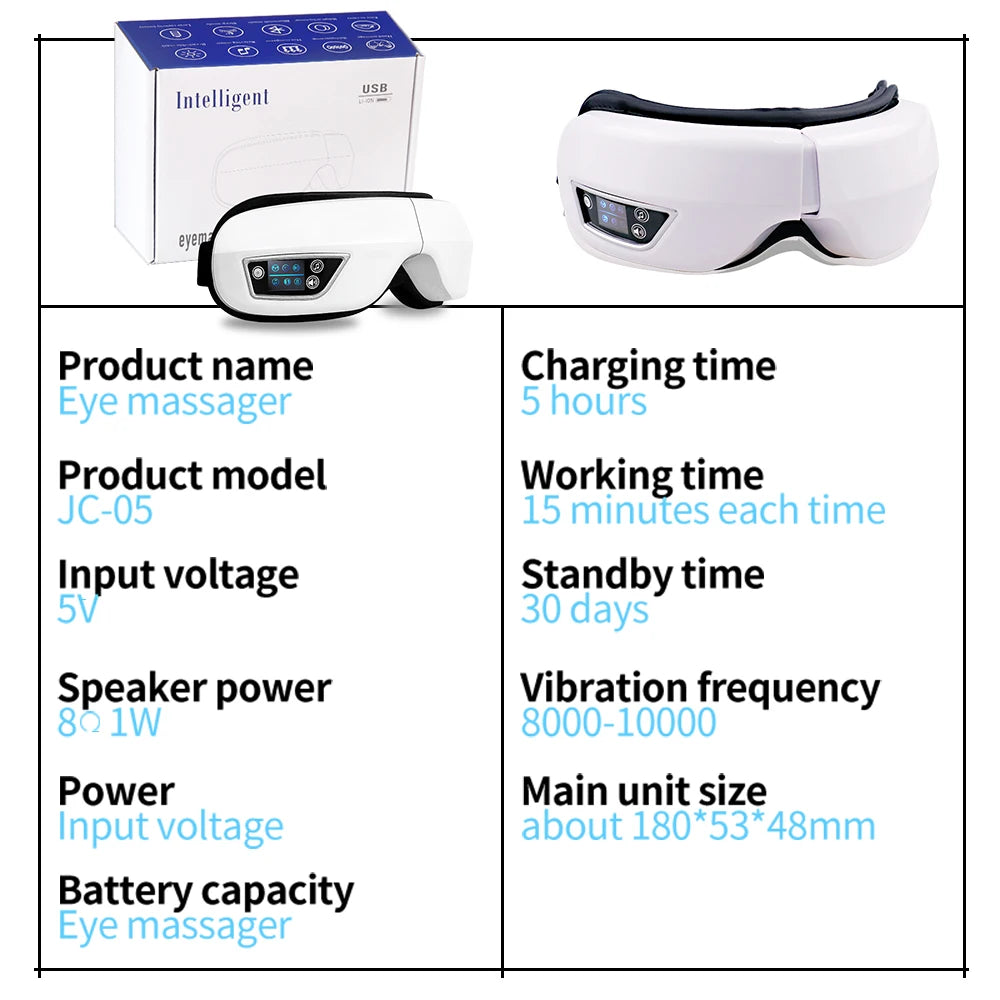6D Smart Eye Massager – Vibration & Airbag Compression, Bluetooth Music Eye Care Glasses for Fatigue Relief