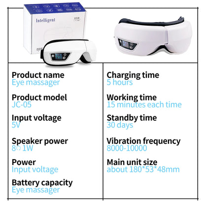 6D Smart Eye Massager – Vibration & Airbag Compression, Bluetooth Music Eye Care Glasses for Fatigue Relief