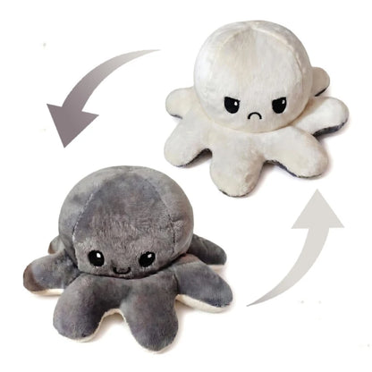 Double-Sided Octopus Plush Toy - Reversible Purple & Blue Flip Stuffed Animal with Embroidered Details
