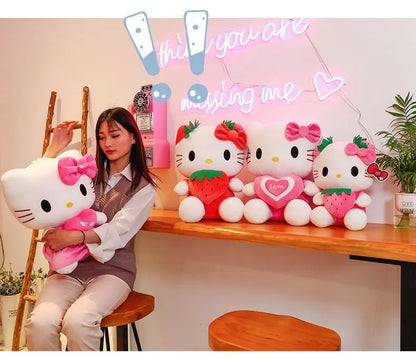 22cm Sanrio Kawaii KT Cat Plush Toy – Strawberry Plush Doll, Home Decor & Birthday Gift for Girls