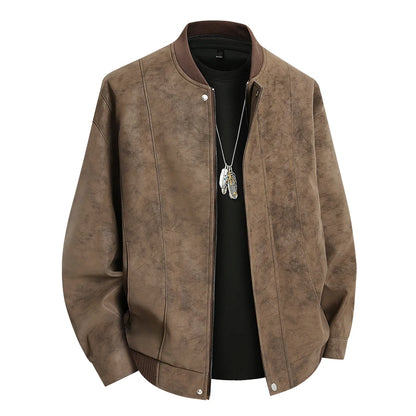 Men’s Suede Leather Jacket - Waterproof Oversized Moto Windbreaker Coat in Plus Sizes