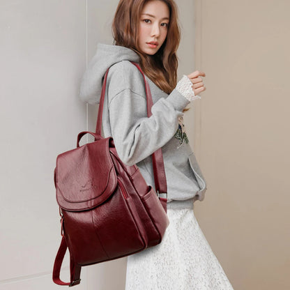 Women’s Large Capacity Leather Bookbag Rucksack - High-Quality Vintage Backpack, School and Travel Purse
