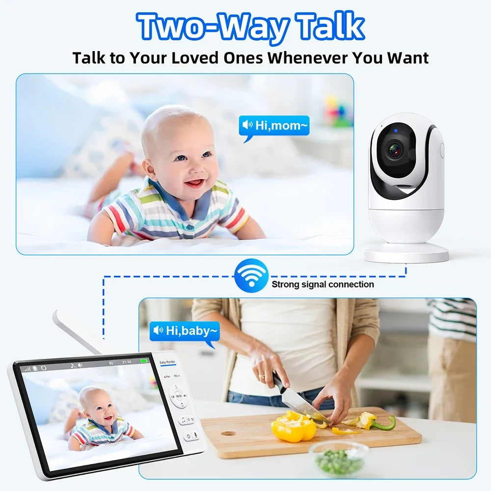 7" No WiFi Baby Monitor – Wireless Video Surveillance Camera, 2-Way Audio, Night Vision, 4X Zoom & 5000mAh Long Battery Life Kids Monitor