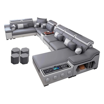 Linlamlim Modern Sectional Sofa Set - Fabric Chaise Lounge with Bluetooth Speakers & USB Charging Ports for Living Room