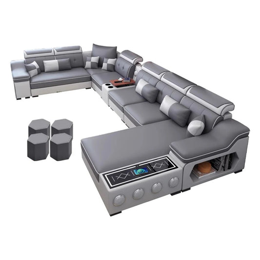 Linlamlim Modern Sectional Sofa Set - Fabric Chaise Lounge with Bluetooth Speakers & USB Charging Ports for Living Room