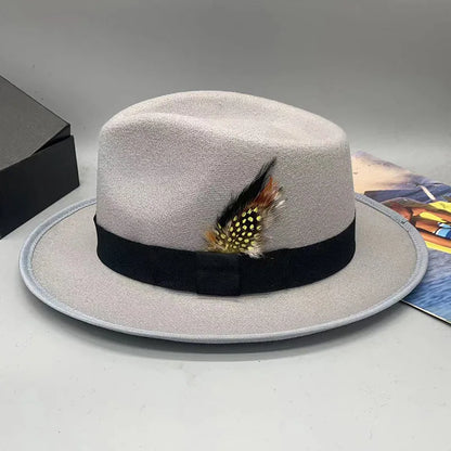 Unisex Black Fedora Hat – Wide Brim Jazz Panama Top Hat for Autumn and Winter – Classic Gentleman Style