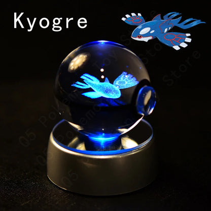 Pokemon 3D Crystal Ball Figurine — Pikachu, Gengar, Mew, Mewtwo Glass Statue with Lamp Base, Kids Birthday Gift