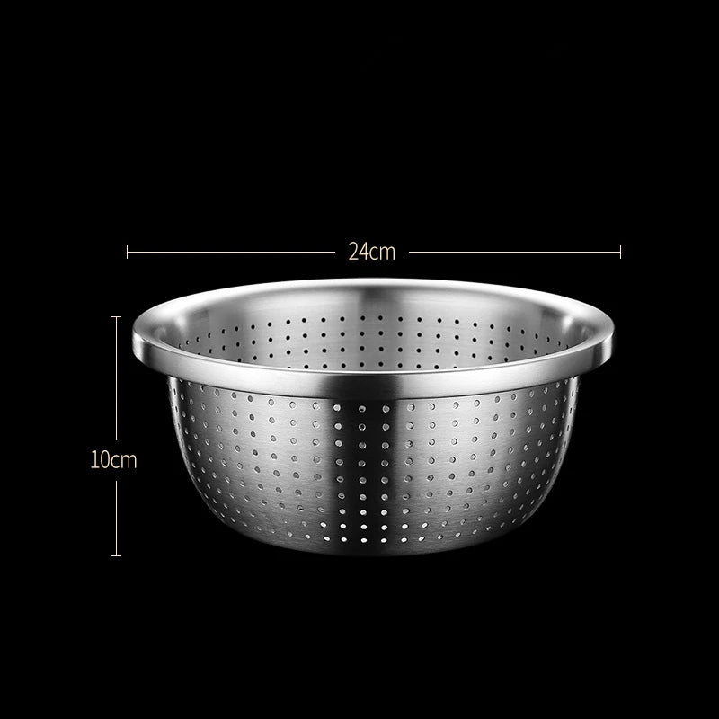 Stainless Steel Drain Basket Colander – Round Rice Cleaning Sieve & Fruit Vegetable Washing Strainer for Kitchen Use