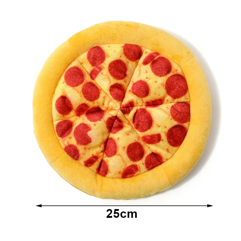 Plush Dog Toy in Doughnut & Pizza Shape – Squeaky Chew Toy for Small & Large Dogs, Teeth Cleaning Puppy Toy