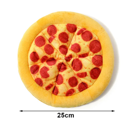 Plush Dog Toy in Doughnut & Pizza Shape – Squeaky Chew Toy for Small & Large Dogs, Teeth Cleaning Puppy Toy