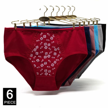 Women’s Cotton Briefs Set - Sexy Print Mid-Rise Plus Size Panties 2XL-4XL Soft Breathable Underwear 6Pcs