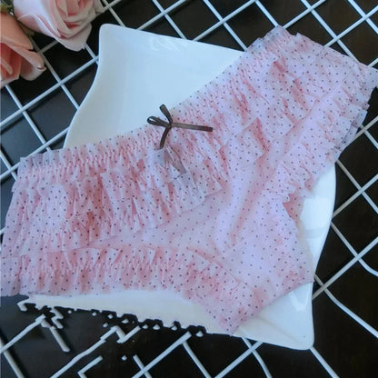 Sweet Women’s Lace Panties — Polka Dot & Flower Mesh Low Waist Briefs, Breathable Cozy Underwear