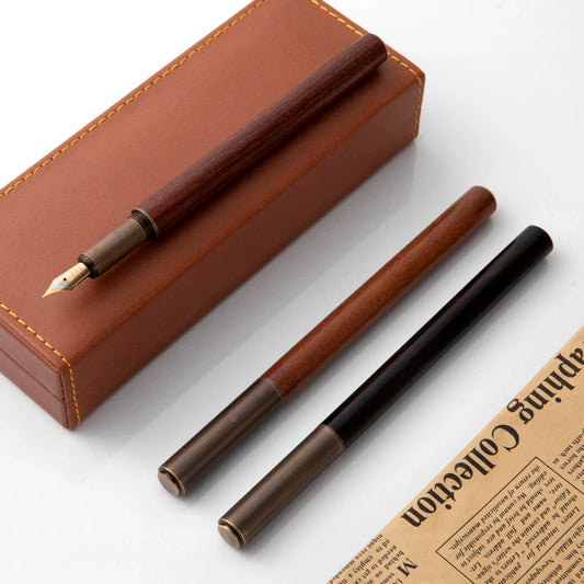 Luxury Retro Wood and Bronze Fountain Pen - 0.5mm Calligraphy Ink Pen for Business, Art, and School, Ideal Student Stationery Gift