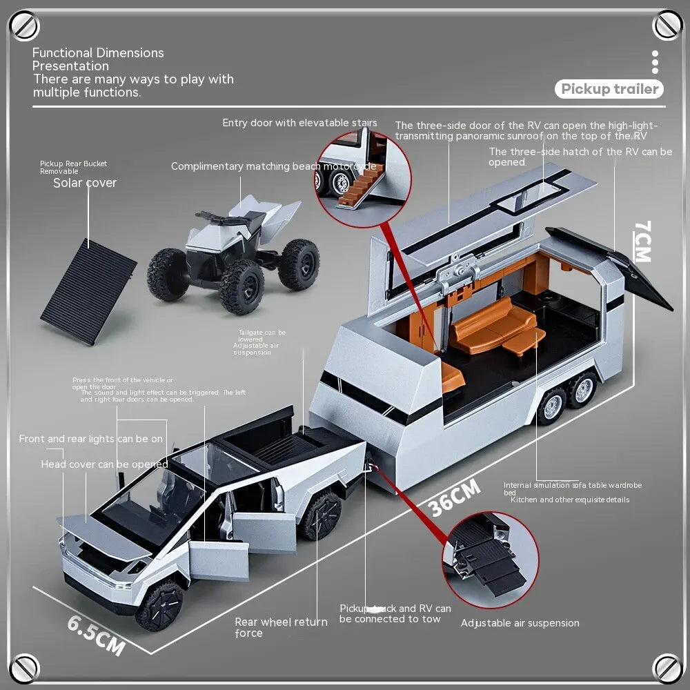 1:32 Cybertruck Diecast Toy Truck for Boys – Silver Pickup with Sound & Light, Metal Model Car for Kids Age 3+