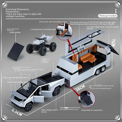 1:32 Cybertruck Diecast Toy Truck for Boys – Silver Pickup with Sound & Light, Metal Model Car for Kids Age 3+