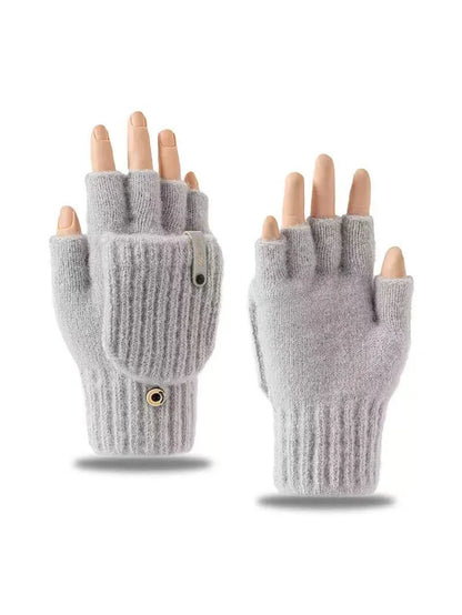Girls’ Woolen Fingerless Gloves - Warm Cute Exposed-Finger Winter Gloves for Students