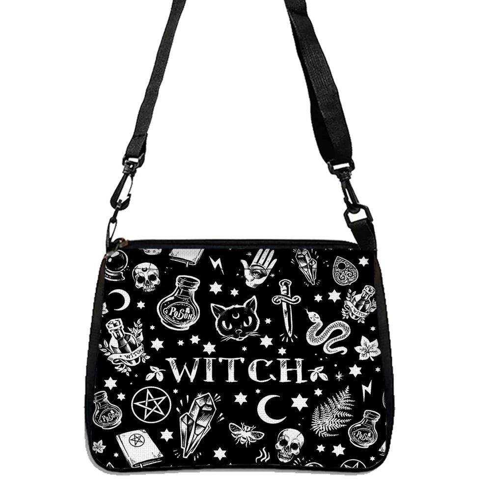 Gothic Cat Printed Shoulder Bag - Halloween Fabric Crossbody Purse, Versatile Small Square Handbag for Women