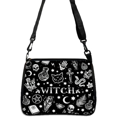 Gothic Cat Printed Shoulder Bag - Halloween Fabric Crossbody Purse, Versatile Small Square Handbag for Women